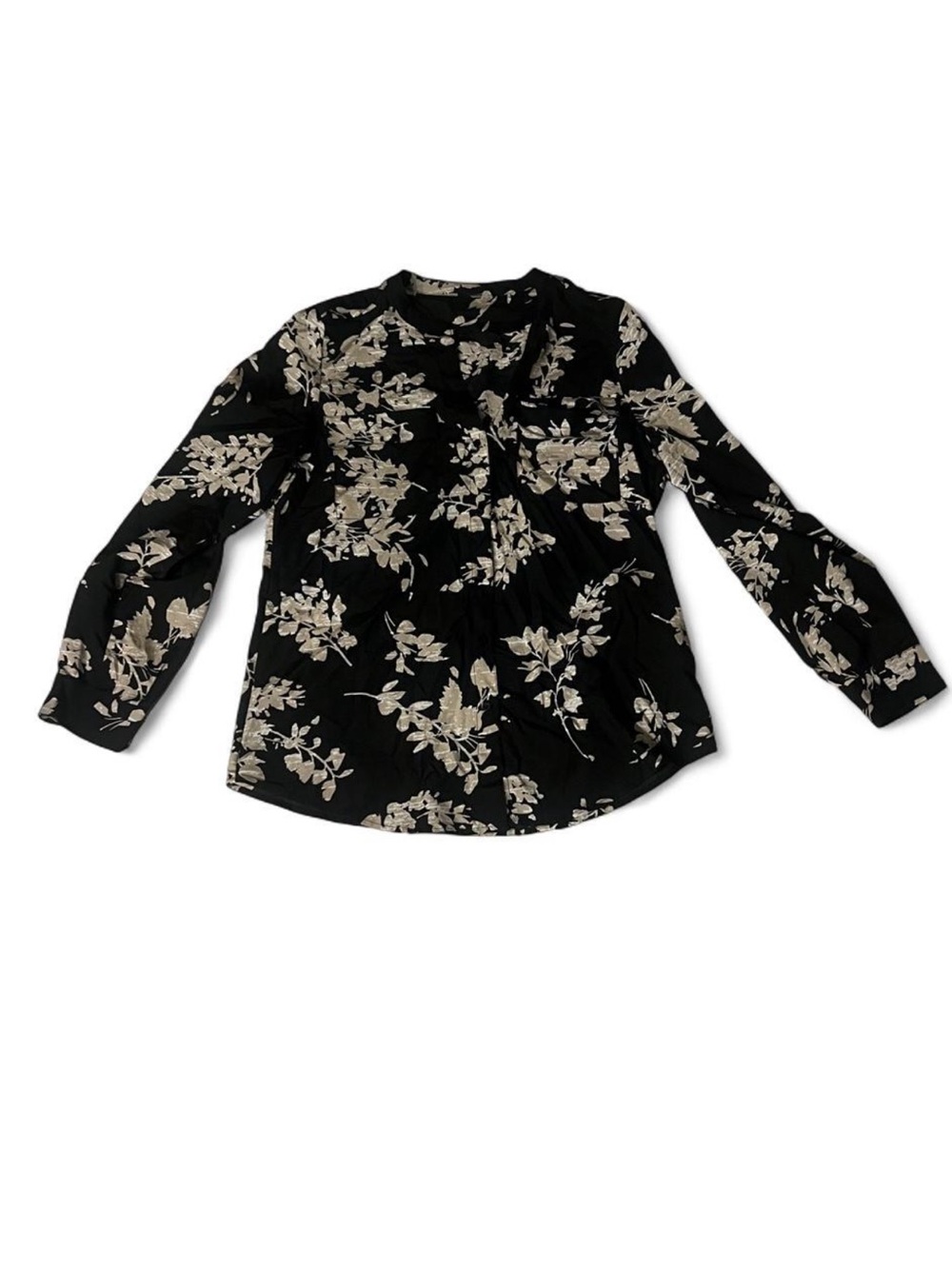 Calvin Klein Black Button-Down Blouse with Cream Floral